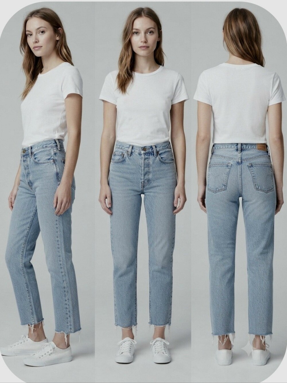 ​J. Galt Brandy Melville Light Wash Button Fly Frayed Hem Straight Leg Jeans Sm